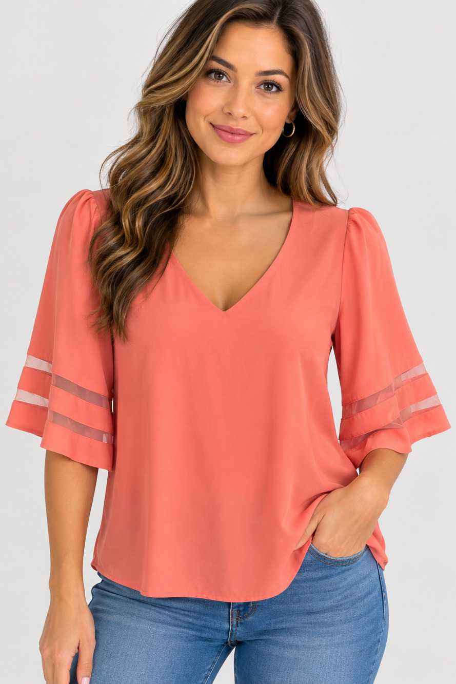 Coral Flutter Sleeve Blouse Size Small